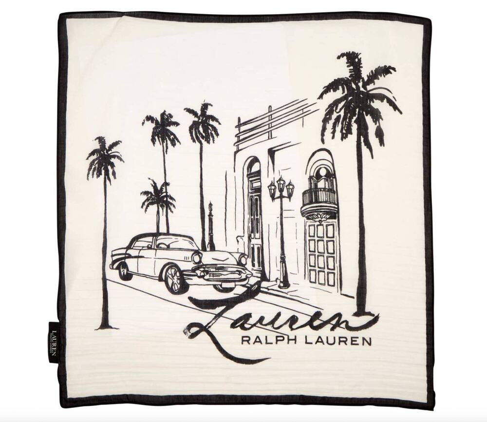 Lauren Ralph Lauren Square Palm Cotton Silk Scarf Cream Black OS